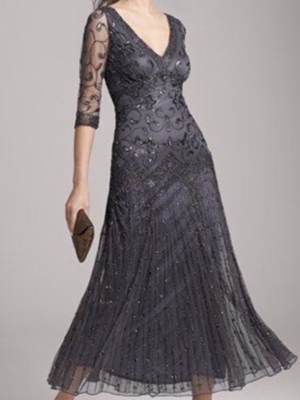 Pisarro Nights Beaded Mesh Formal Gown Black Size 12